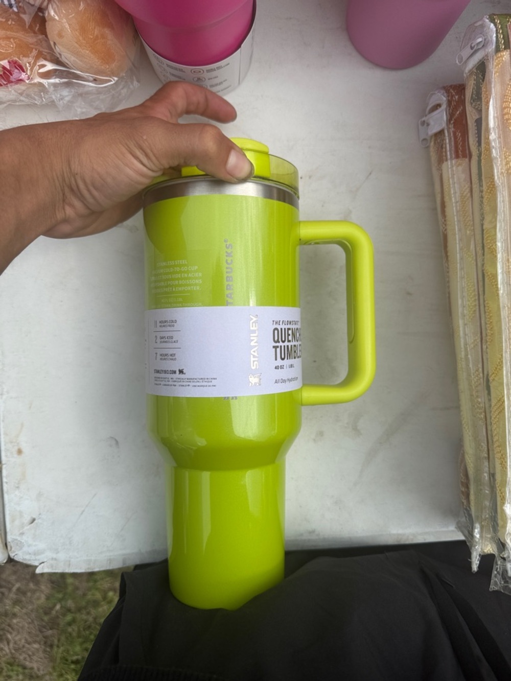 Stanley Bright Lime Green Travel Tumbler with Handle